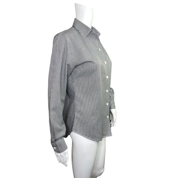 Faconnable Black White Houndstooth Check Long Sleeve Button Up Top Size Small - Picture 3 of 8